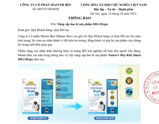 Thông báo: Nâng cấp bao bì sản phẩm Nanture's Way Kids Smart DHA Drops