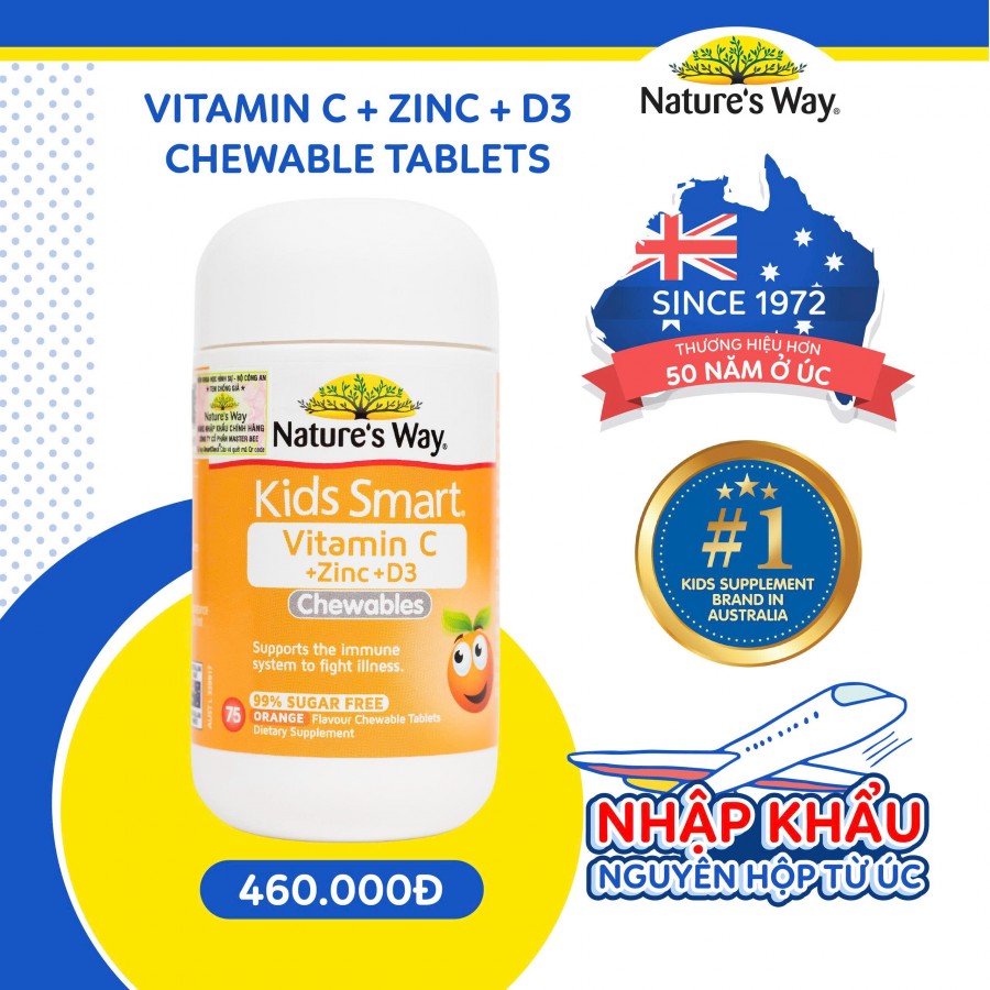 Nature’s Way Kids Smart Vitamin C + Zinc + D3 Chewable Tablets - Hỗ trợ tăng cường sức khỏe và sức đề kháng cho trẻ
