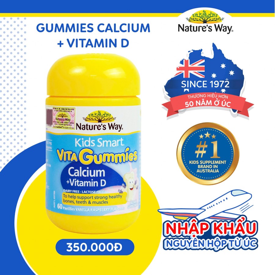 Nature's Way Vita Gummies Calcium + Vitamin D – Hỗ trợ phát triển hệ xương, giúp xương răng chắc khỏe