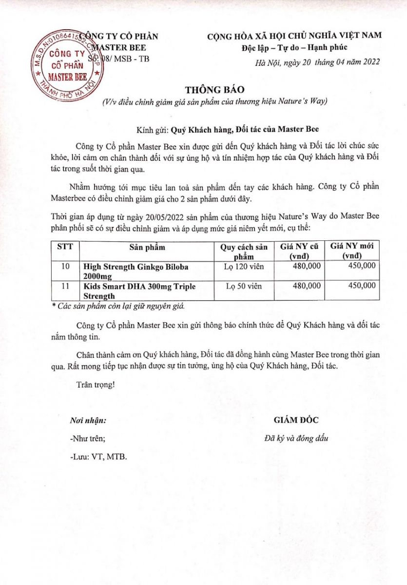Thông báo: Điều chỉnh giá một số sản phẩm đến từ thương hiệu Nature’s Way – Úc